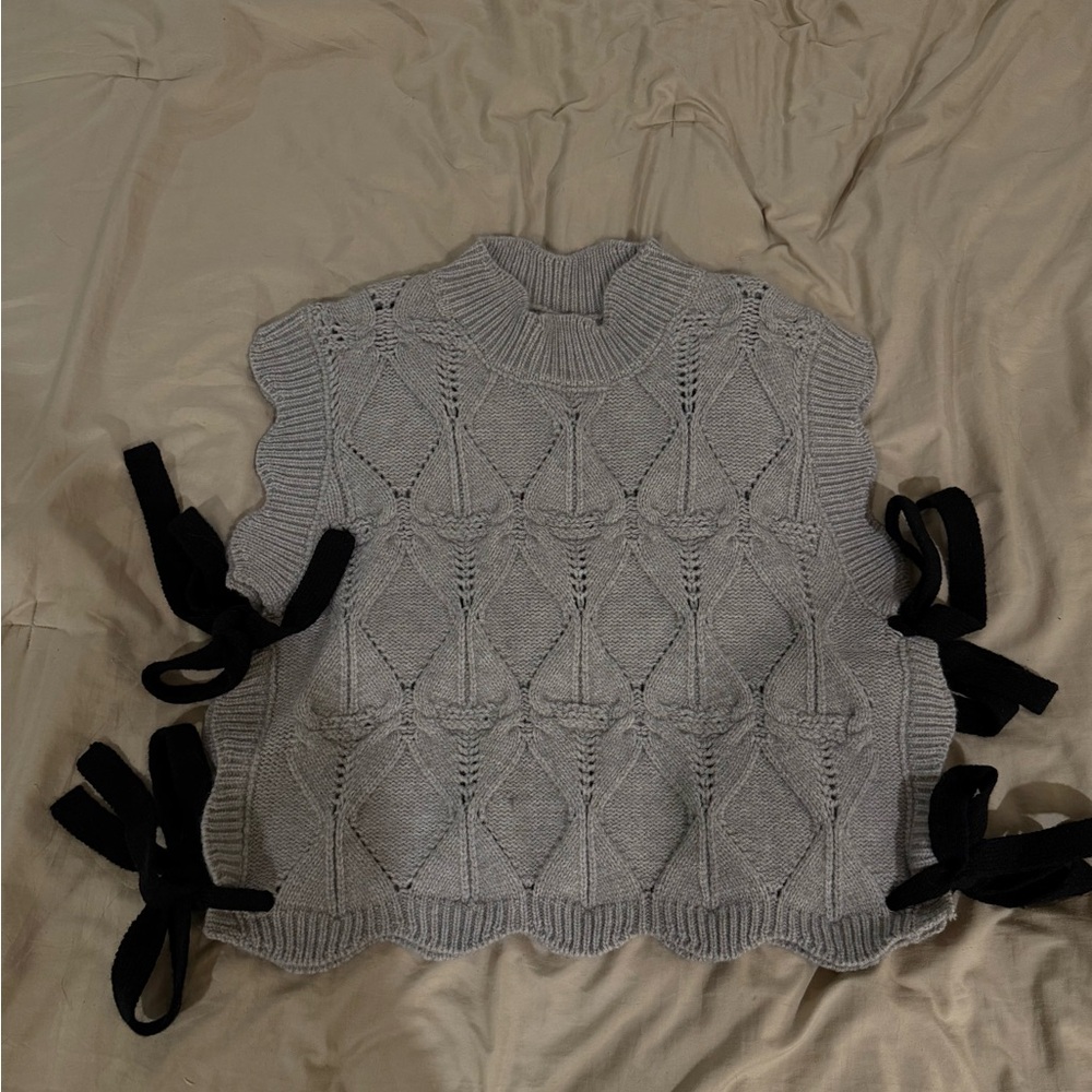 Mable Gray Knit Sweater Vest with bows